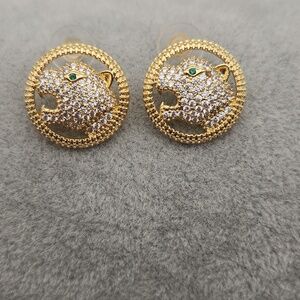 18K Gold Plated Leopard Stud Earrings | Zircon Pavé | Statement Gold Studs